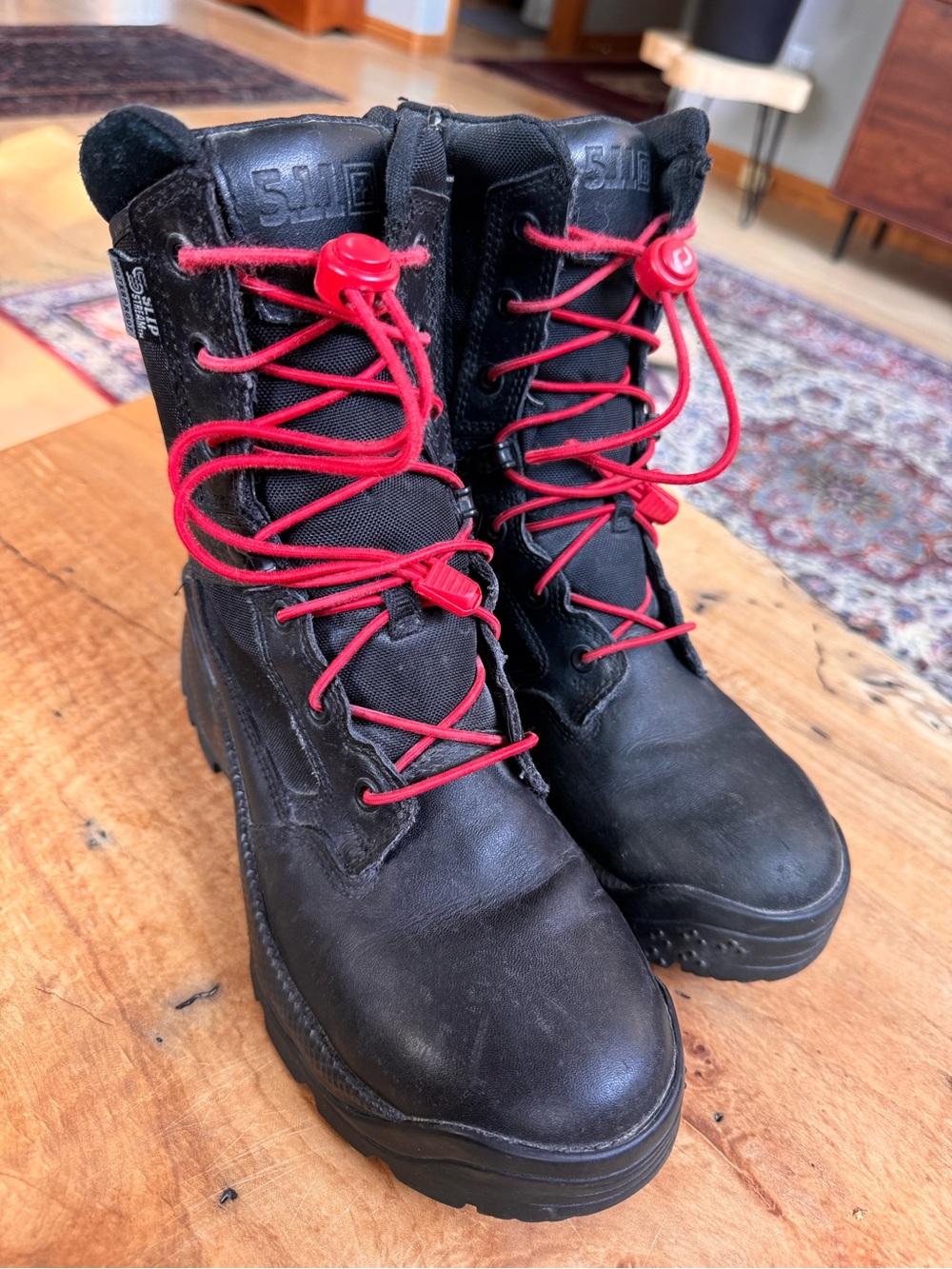 5.11 Tactical Women's Black Combat Style Boots with Red Laces, Size 8.5